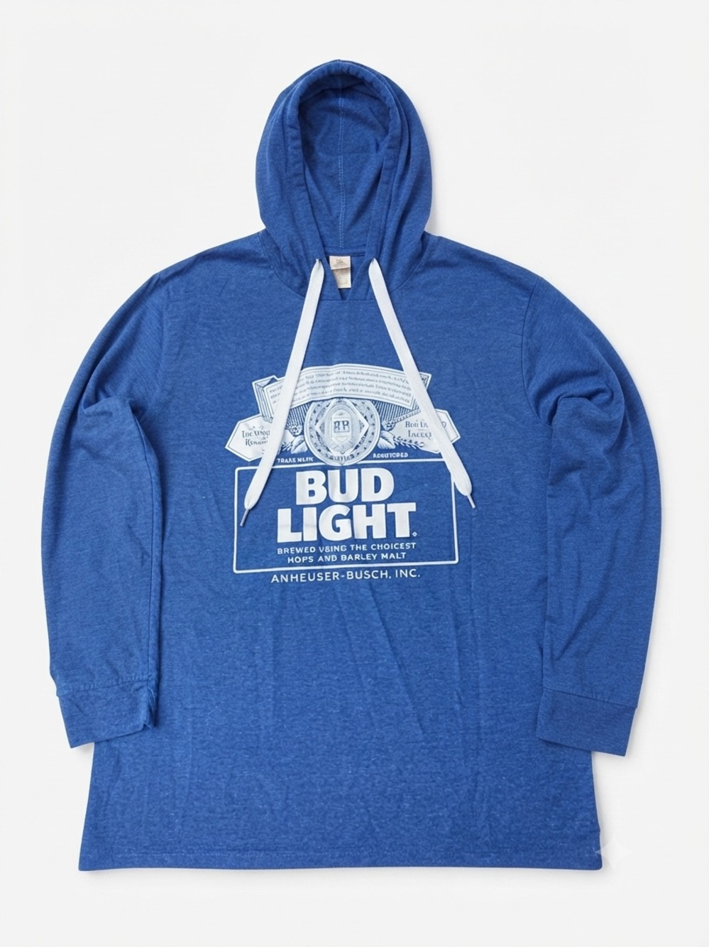 Bud Light Heather Blue Graphic Pullover Lightweight Hoodie Sweatshirt Size Large